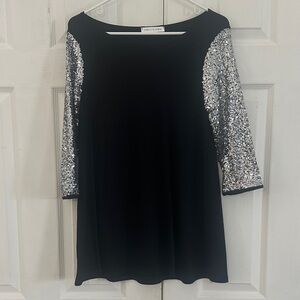 Chris & Carol Black Tunic with Silver Sequin Sleeves Medium